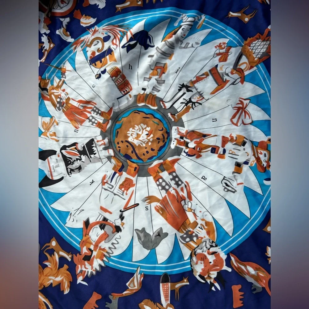 silk scarf  VALOIS VINTAGE PARIS xl size printed kachina - Picture 4 of 11